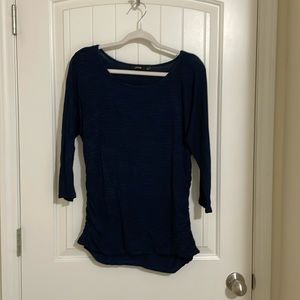 Apt. 9 Blue/Black Striped 3/4 Sleeve Ruched Side Top